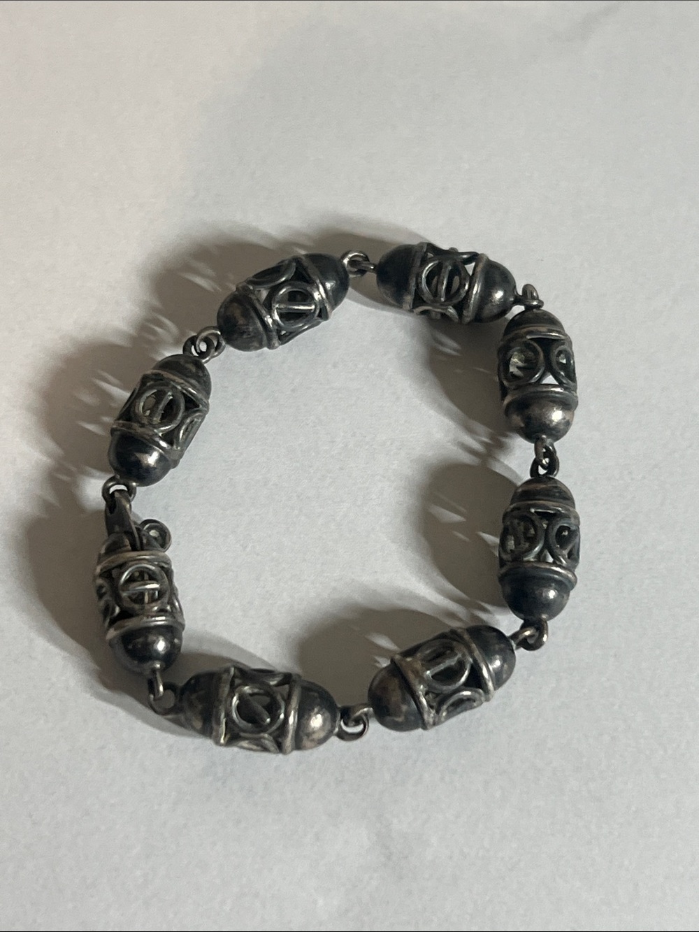 Very Rare Sterling Silver Filigree Bead Bracelet - Blackened Silver 925